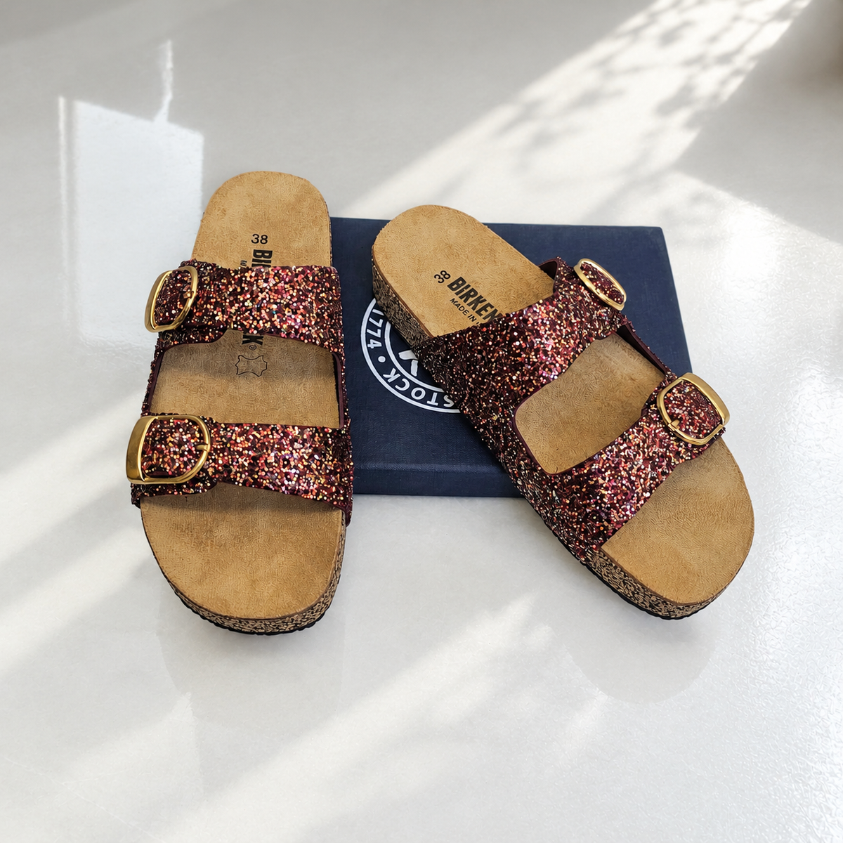 BK Glitter Double Buckle Slides | 22% OFF