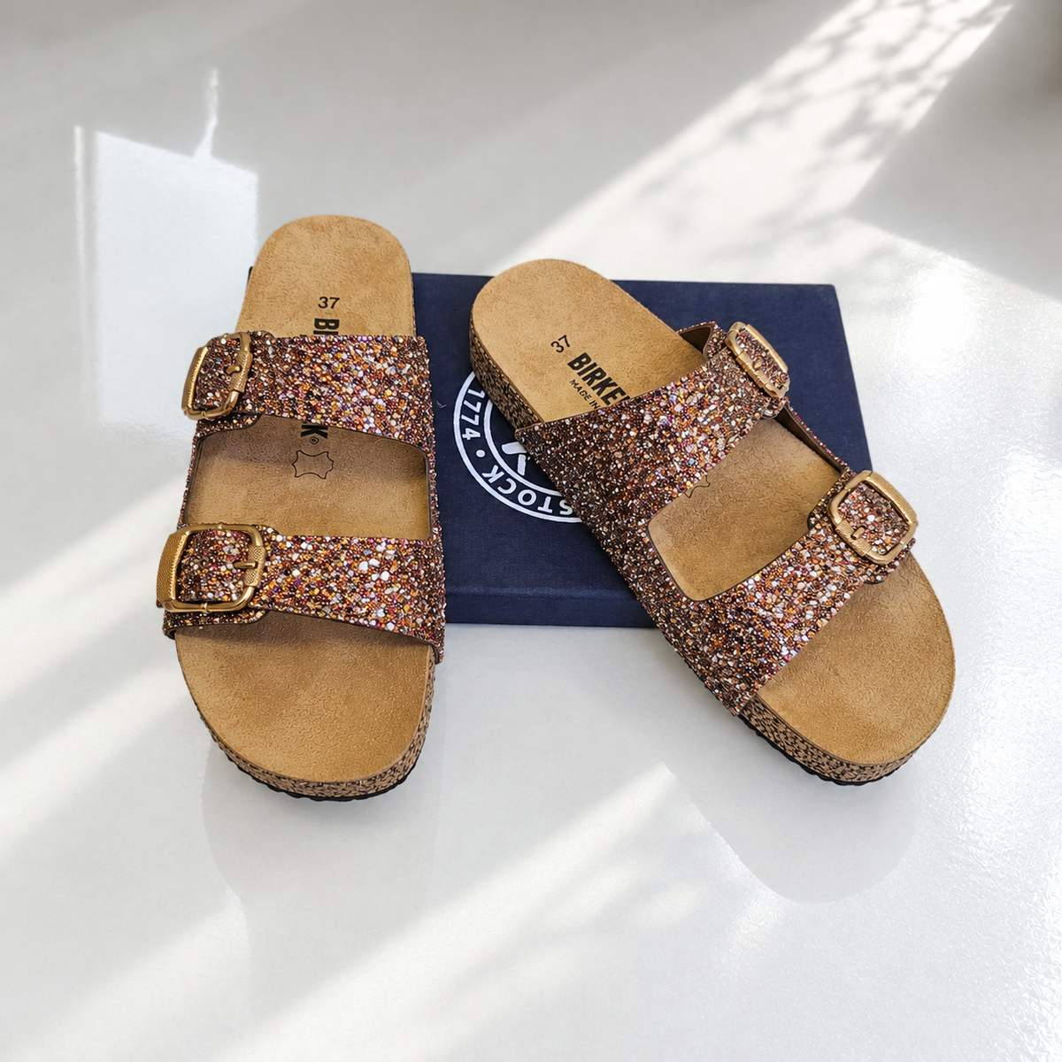 BK Glitter Double Buckle Slides | 22% OFF