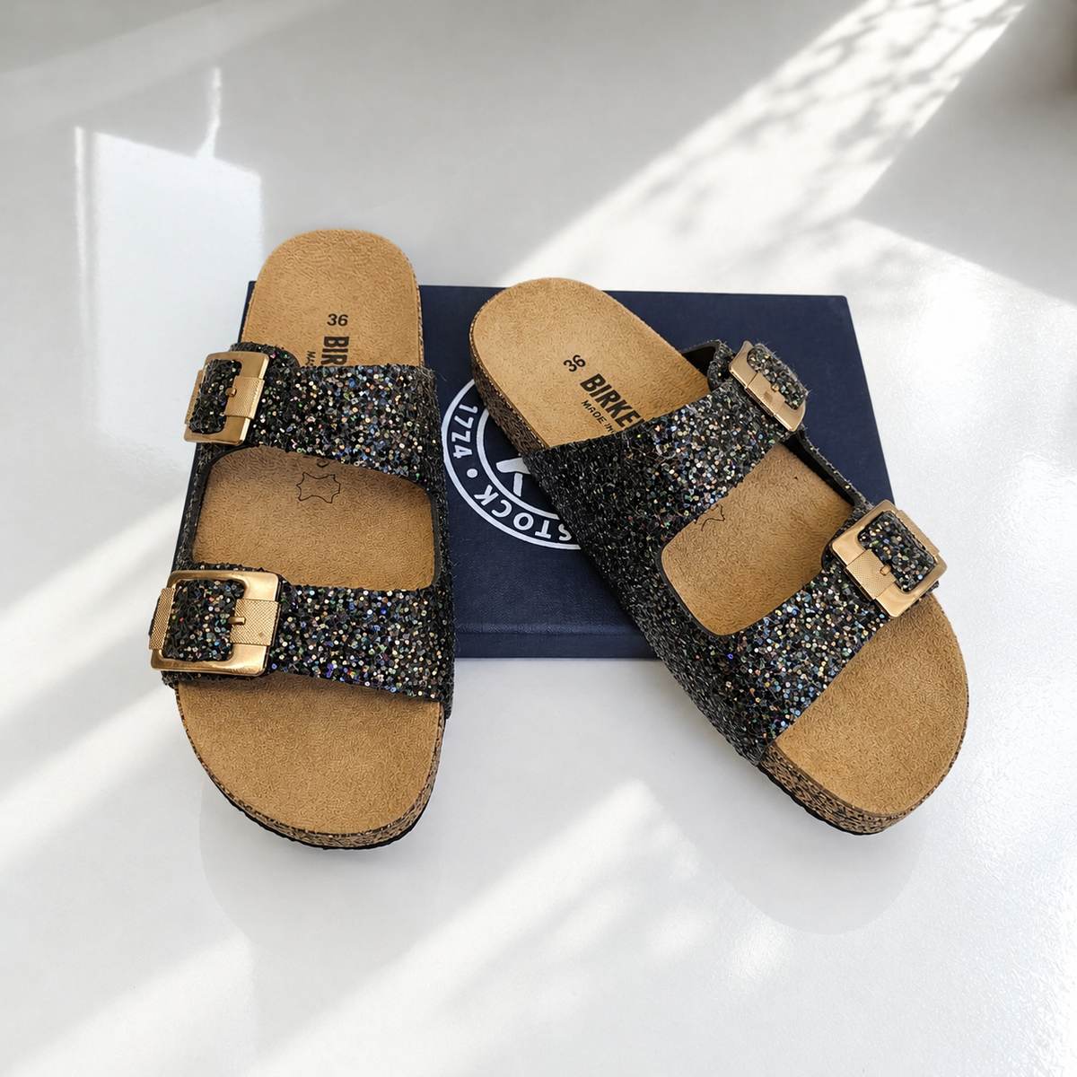 BK Glitter Double Buckle Slides | 22% OFF