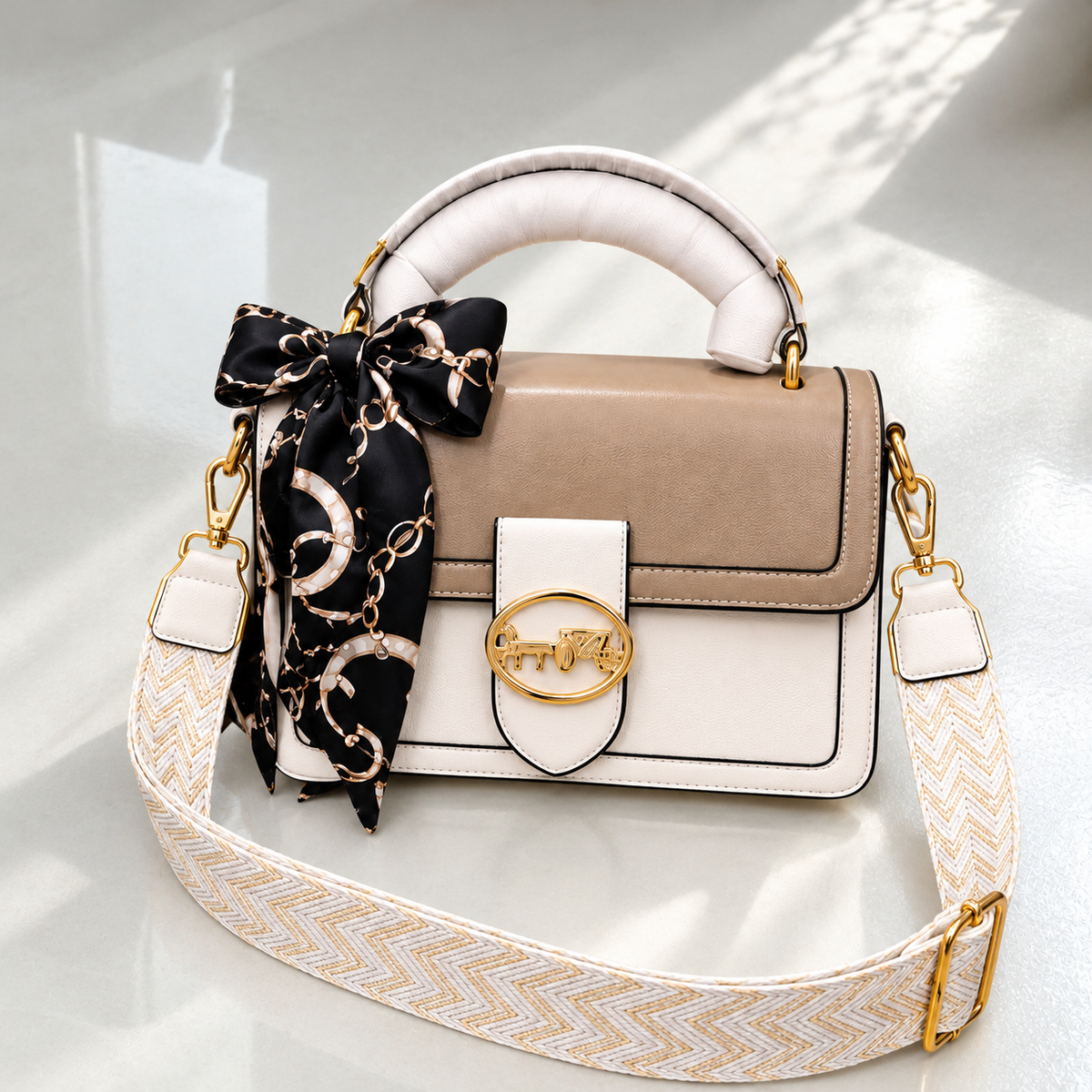 FS Scarf Detail Top Handle Shoulder Bag | Imported