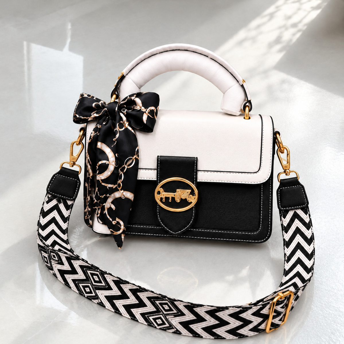 FS Scarf Detail Top Handle Shoulder Bag | Imported