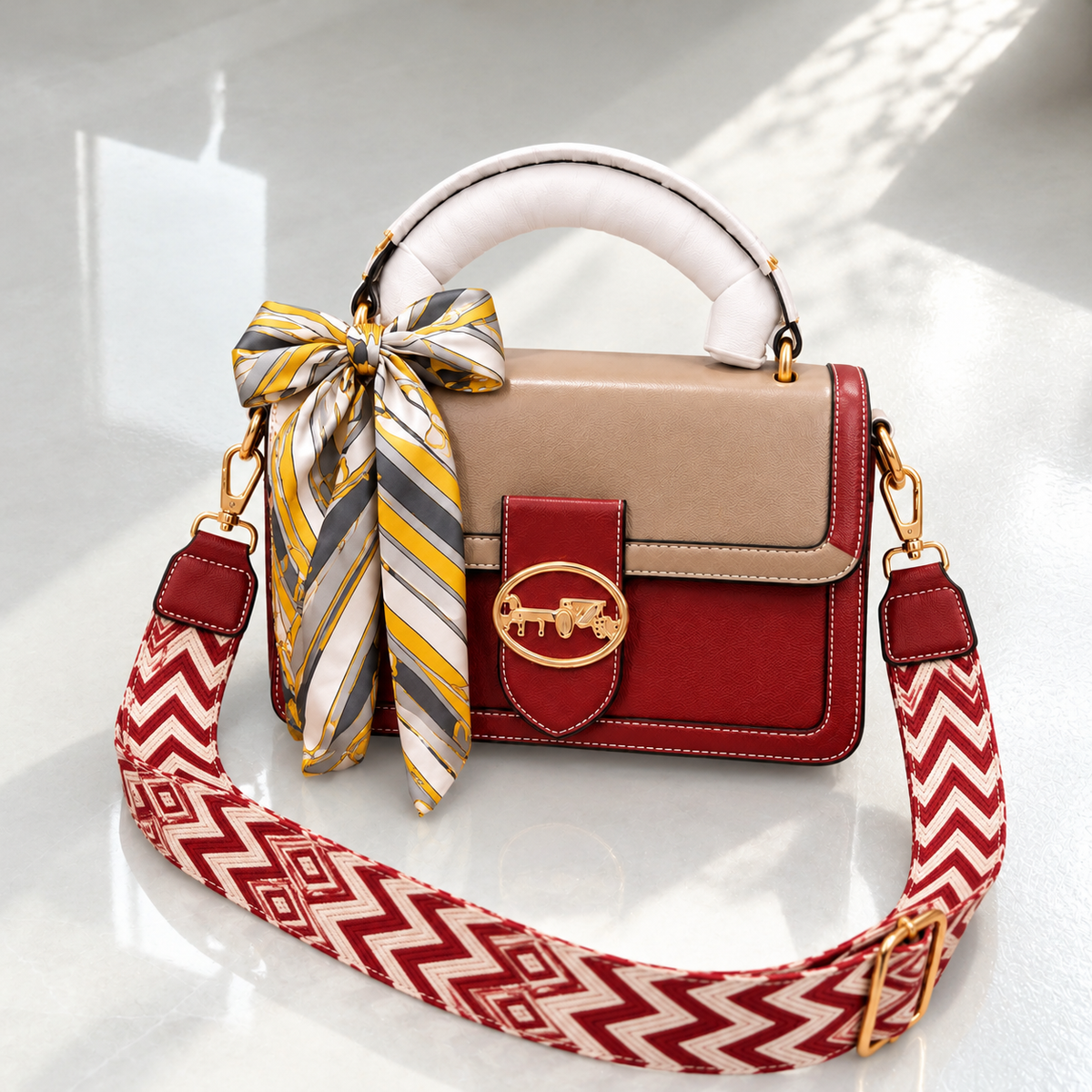 FS Scarf Detail Top Handle Shoulder Bag | Imported