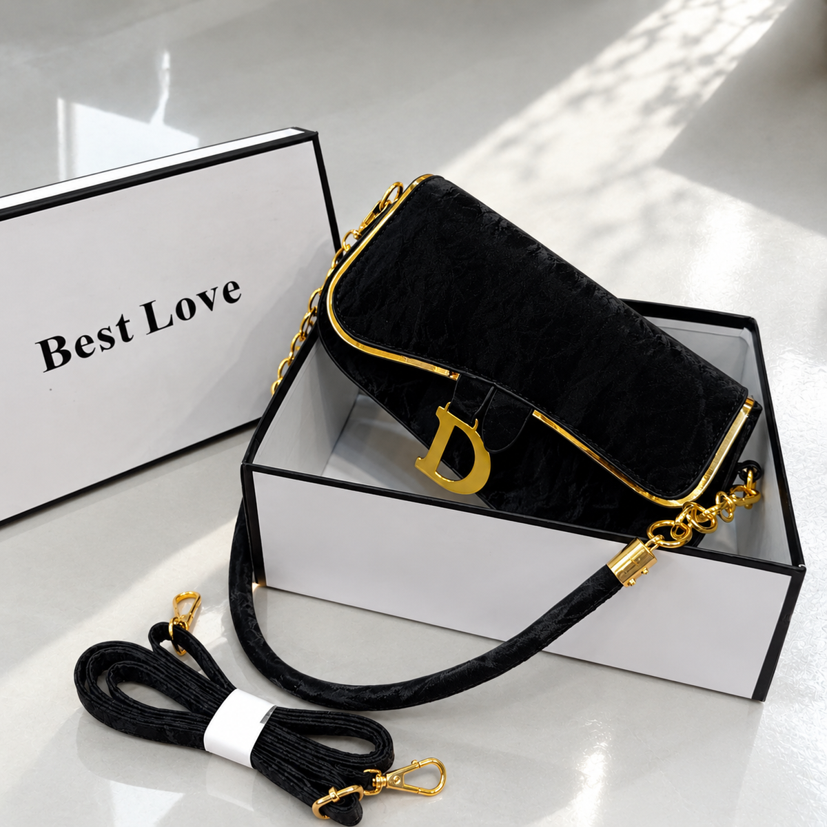 FS Textured Gold Hardware Flap Bag | Imported