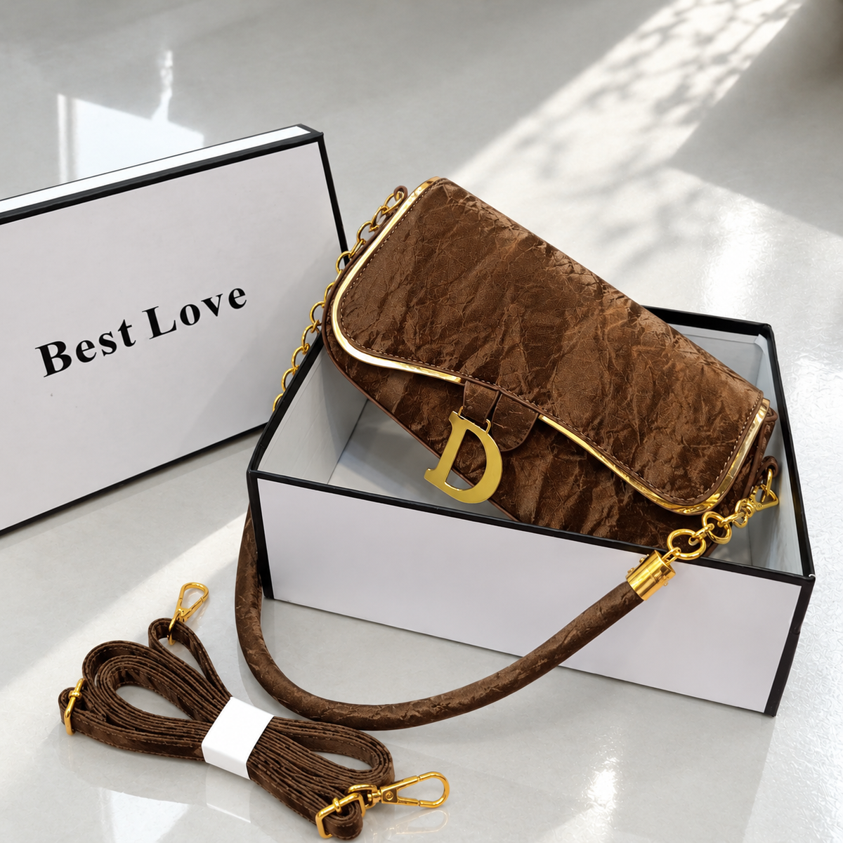 FS Textured Gold Hardware Flap Bag | Imported