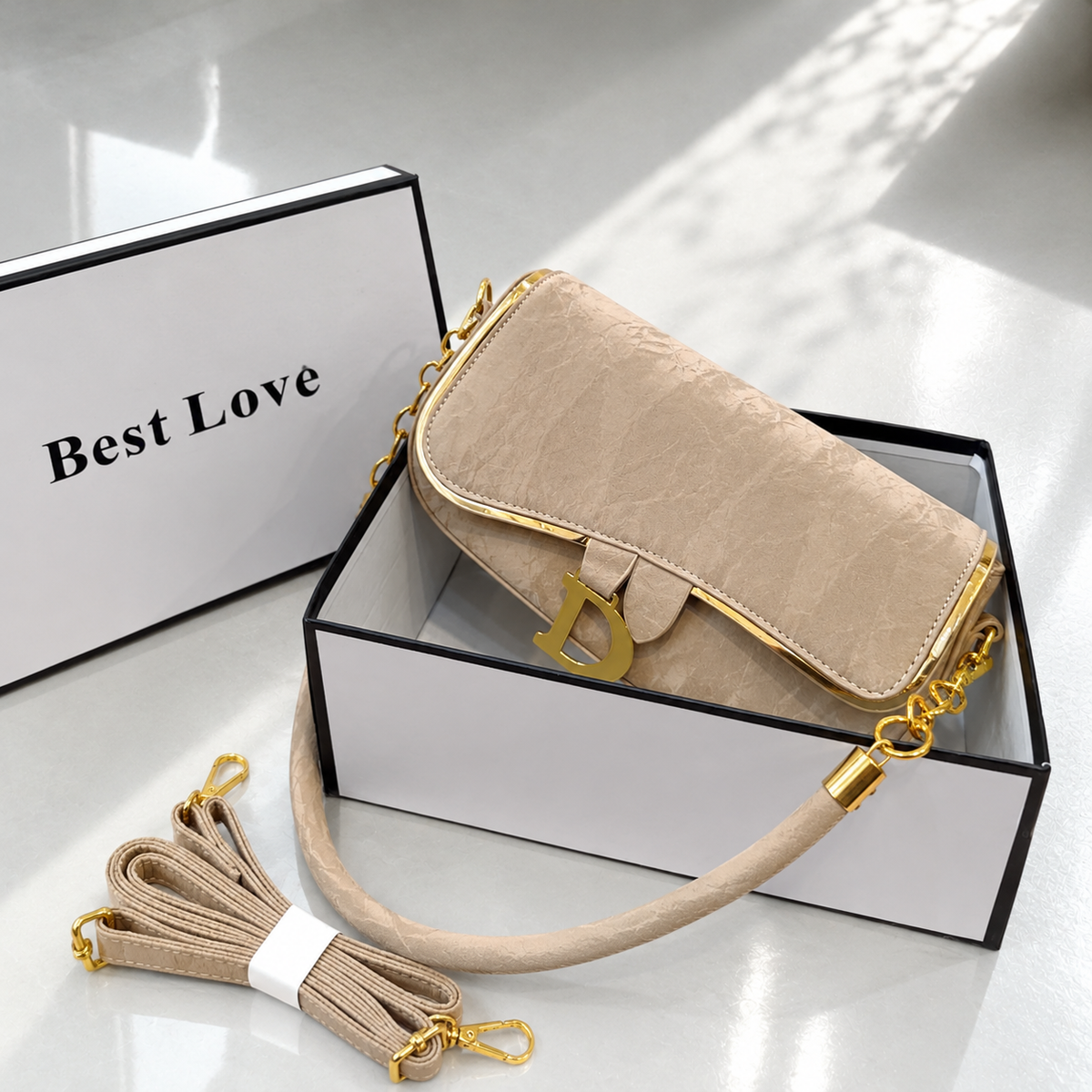 FS Textured Gold Hardware Flap Bag | Imported