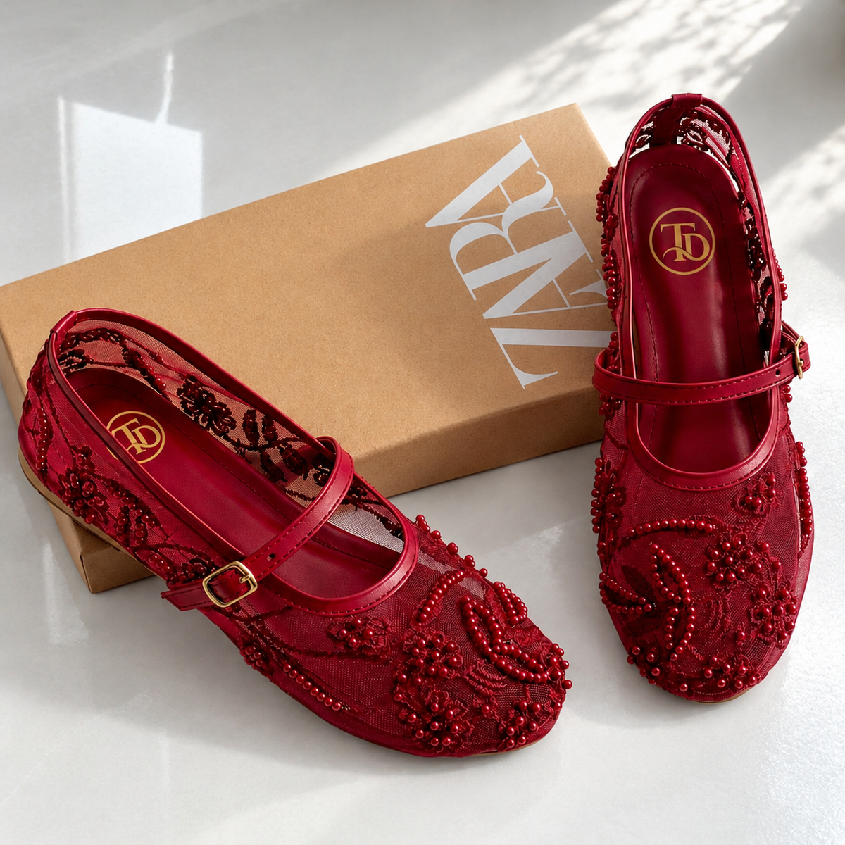 ZA Embroidery Net Flat Pumps | 14% OFF