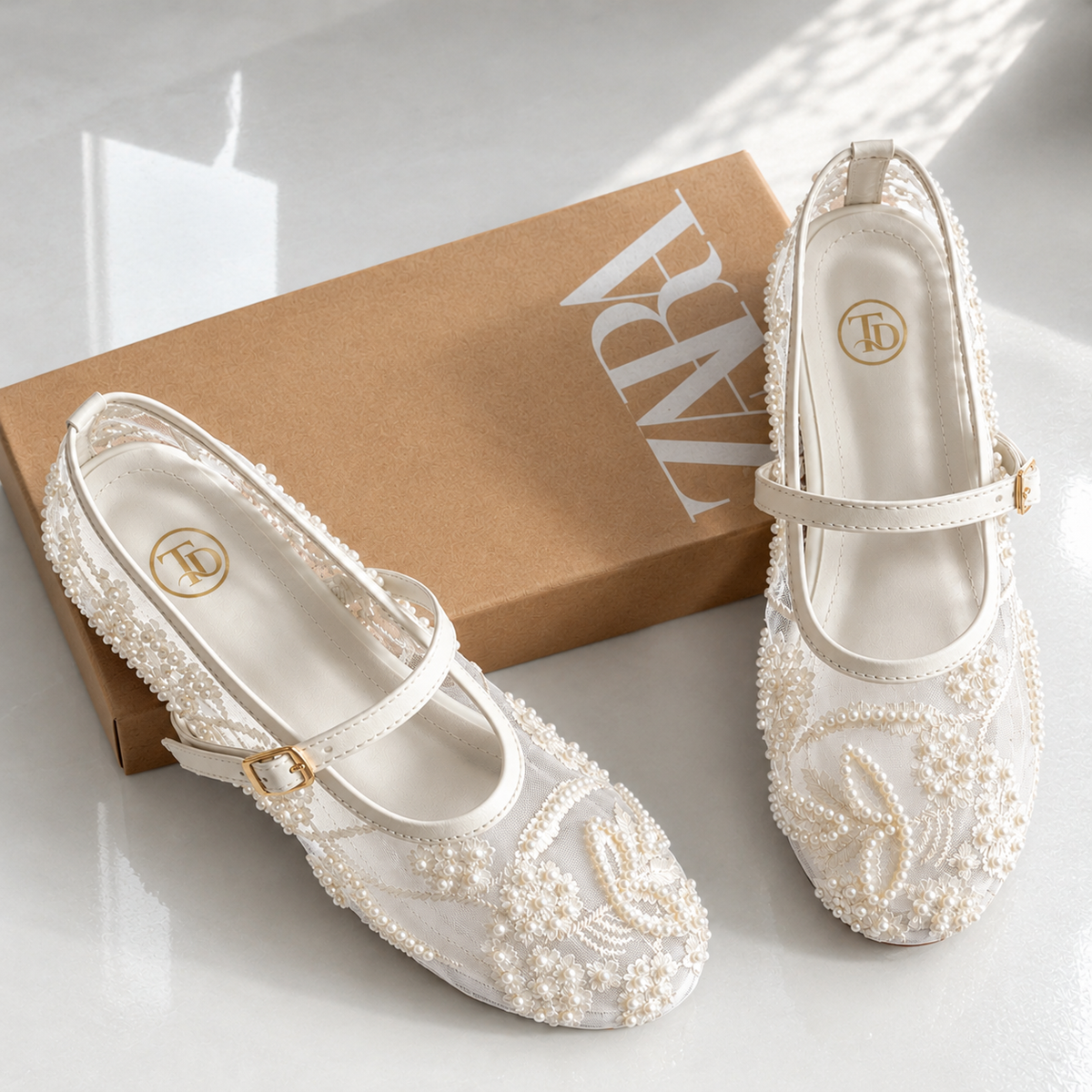 ZA Embroidery Net Flat Pumps | 14% OFF