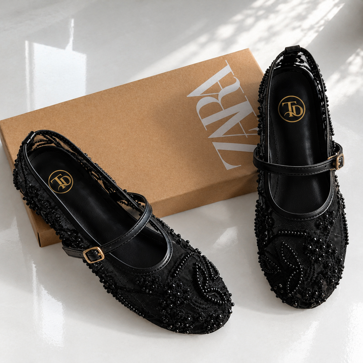 ZA Embroidery Net Flat Pumps | 14% OFF