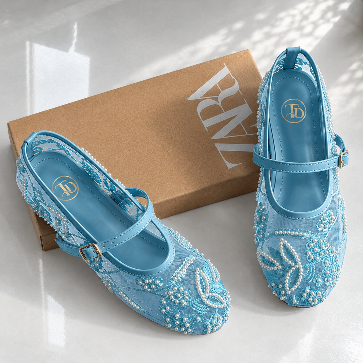 ZA Embroidery Net Flat Pumps | 14% OFF