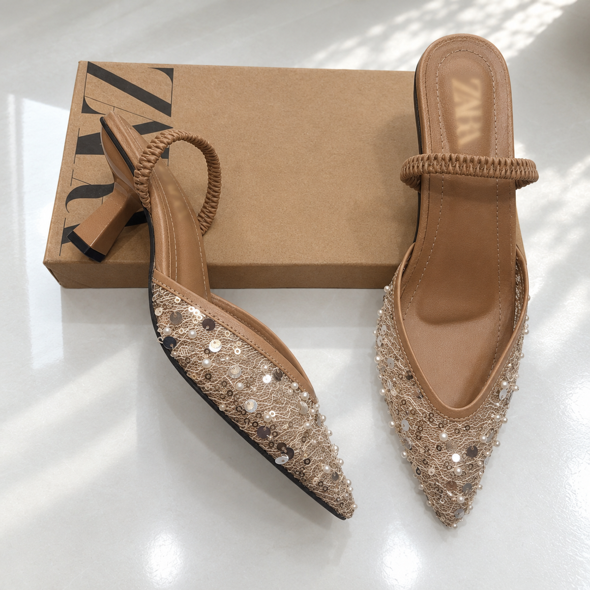 ZA Mesh Beaded Slingback Heel | 14% OFF
