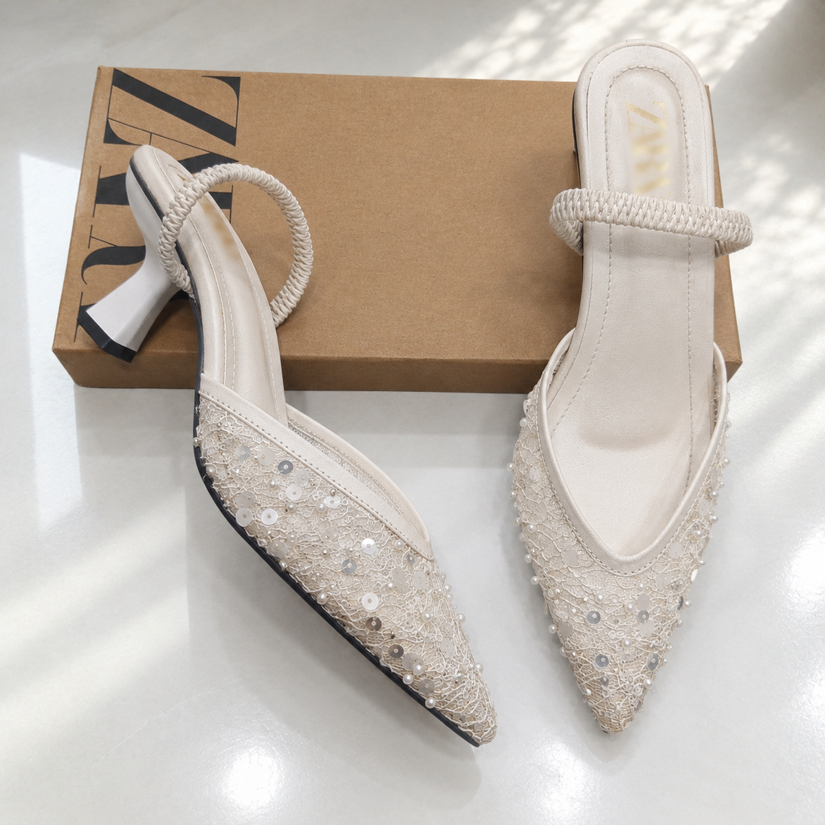 ZA Mesh Beaded Slingback Heel | 14% OFF