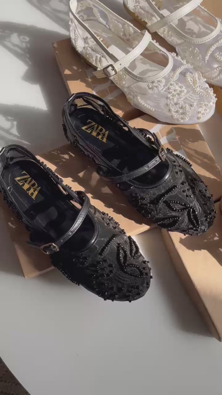 ZA Embroidery Net Flat Pumps