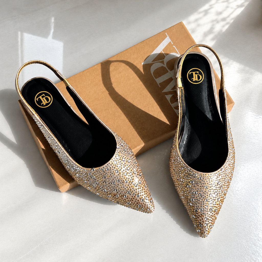 ZA Crystal Pointed Flats | 14% OFF