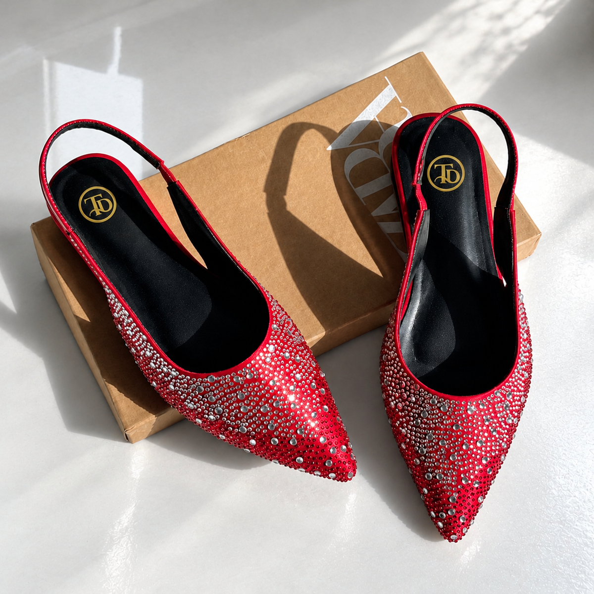ZA Crystal Pointed Flats | 14% OFF