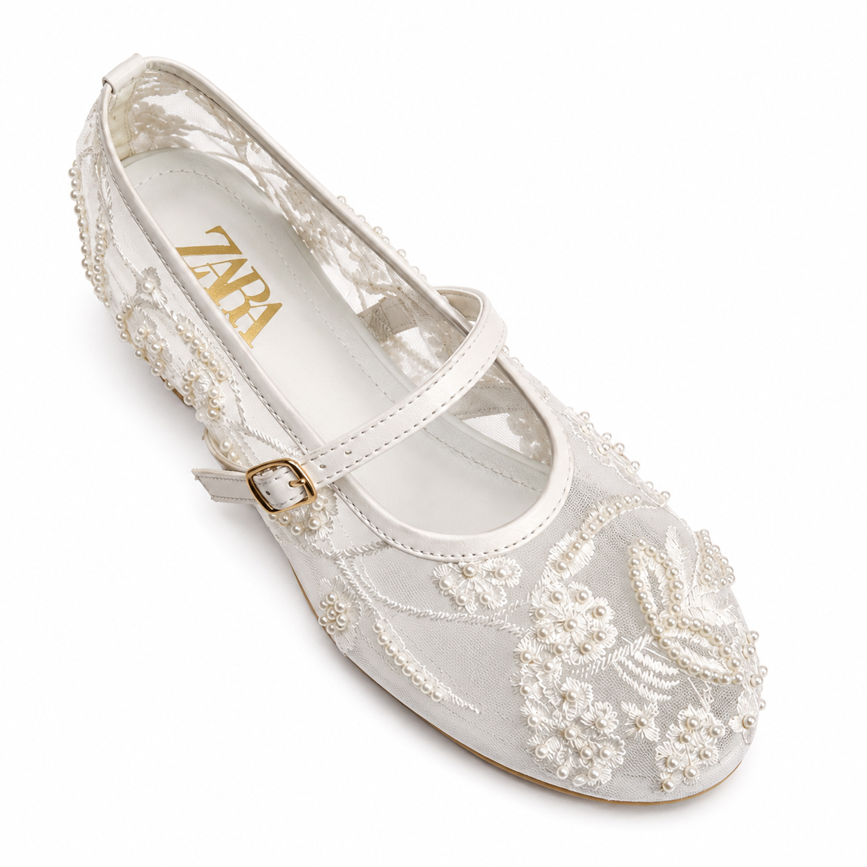 ZA Embroidery Net Flat Pumps