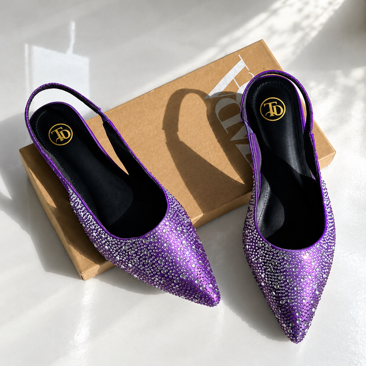 ZA Crystal Pointed Flats | 14% OFF