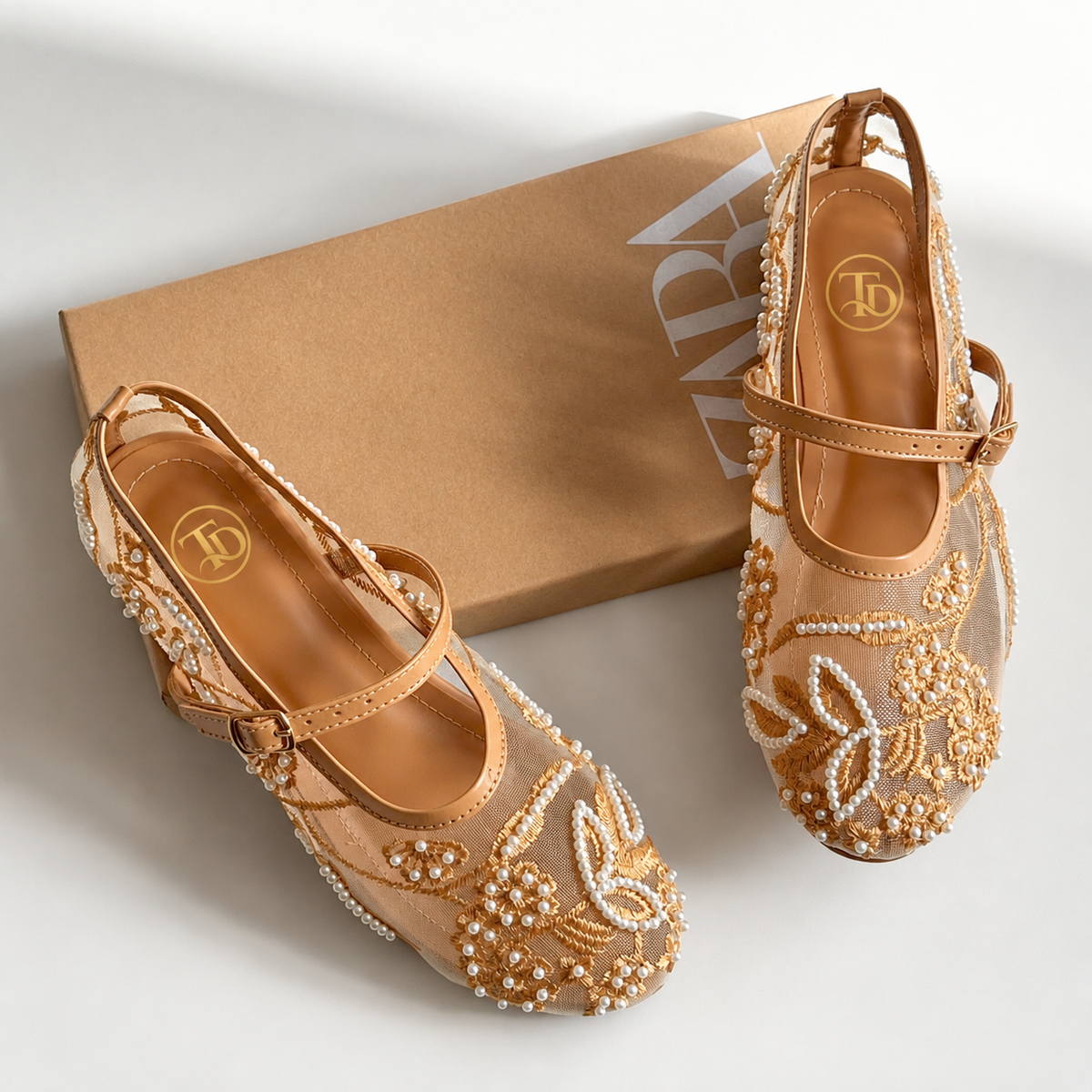 ZA Embroidery Net Flat Pumps | 14% OFF