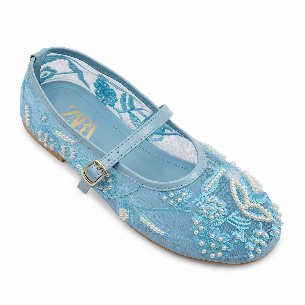 ZA Embroidery Net Flat Pumps