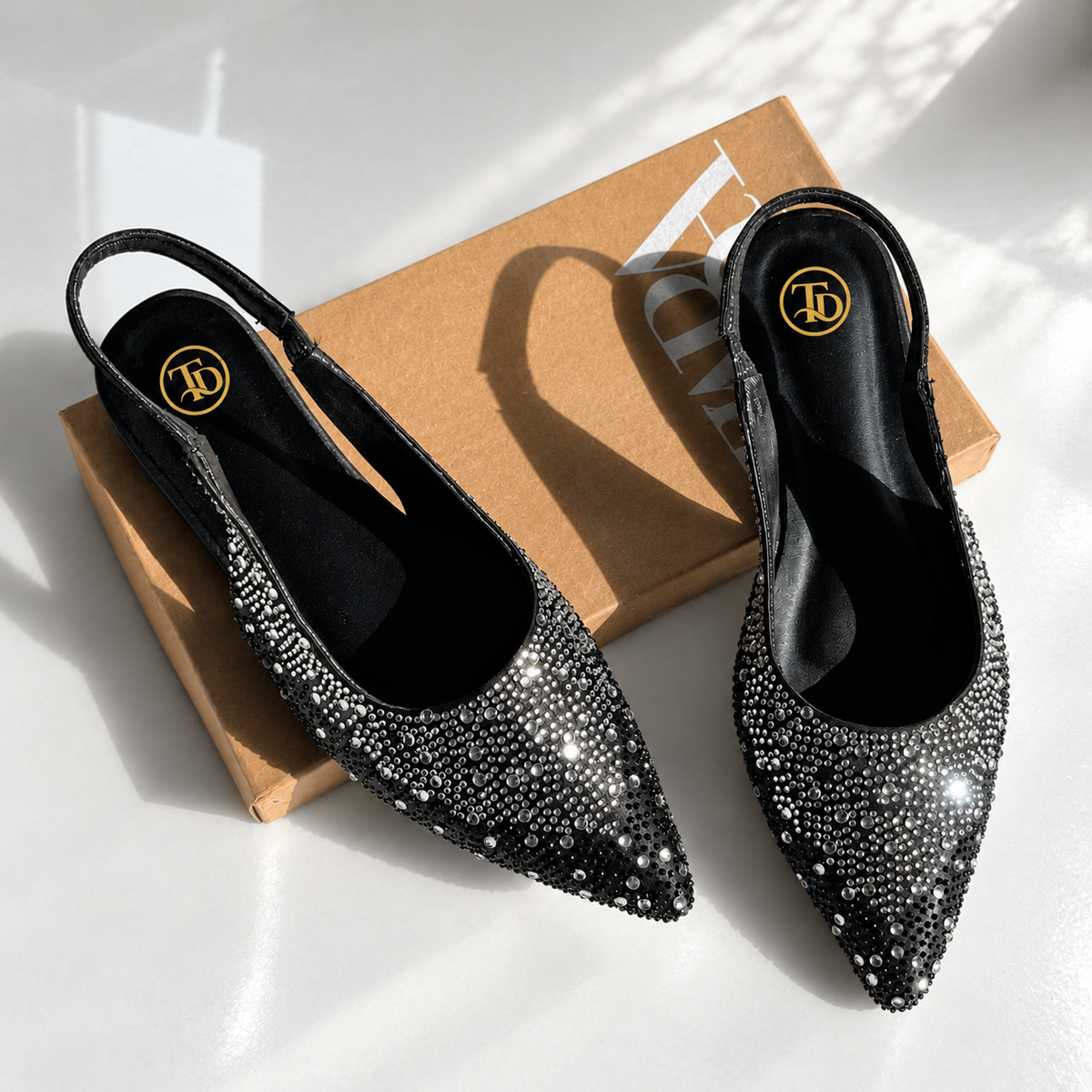 ZA Crystal Pointed Flats | 14% OFF