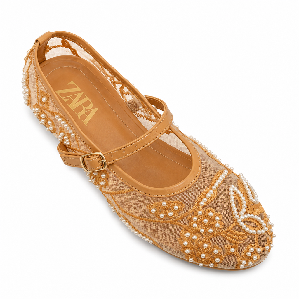 Pearl Bloom Embroidered Flat Pumps