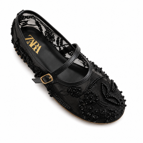 Pearl Bloom Embroidered Flat Pumps