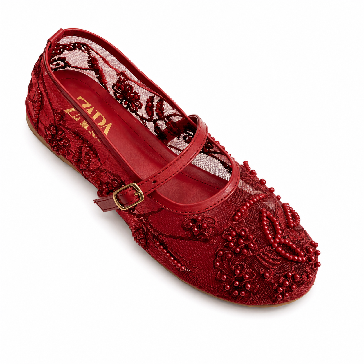 Pearl Bloom Embroidered Flat Pumps