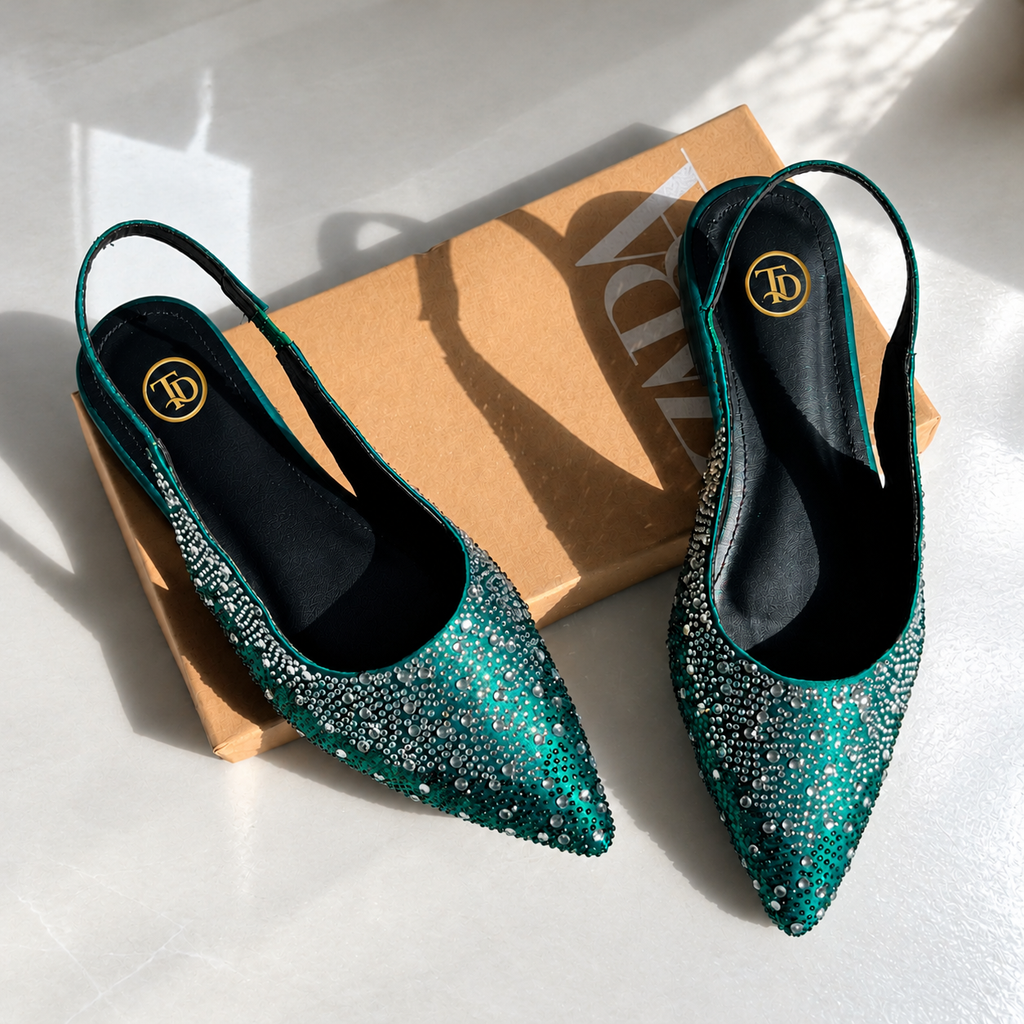 ZA Crystal Pointed Flats | 14% OFF