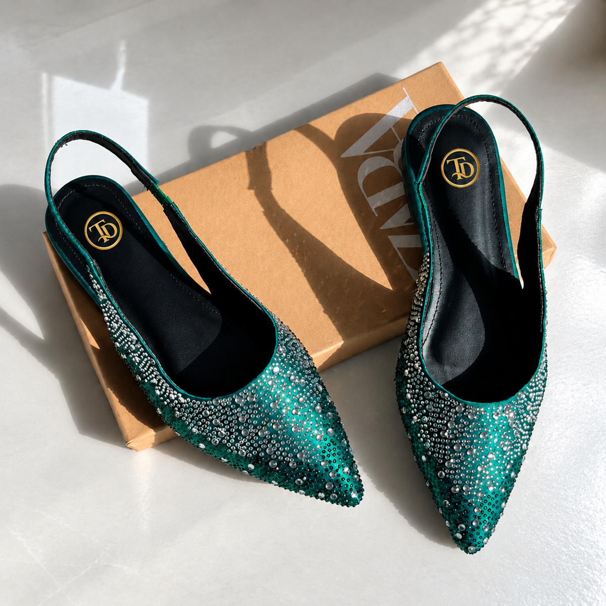 ZA Crystal Pointed Flats | 14% OFF